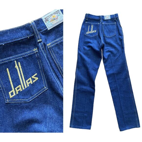 Action West Denim - Vintage 70s 80s Action West High Rise Bootcut Cowgirl Rodeo Embroidered Jeans 25